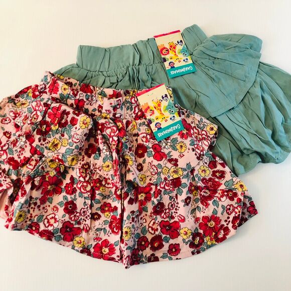 Garanimals Ruffled Skirt Size 18M 2 Tier Green/Pink Floral Print, Set of 2 - Picture 1 of 5